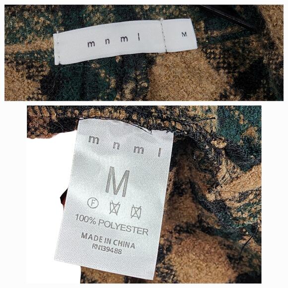 mnml Shacket Shirt Jacket M Men Plaid Loose Woven Flannel Brown Green Raw Hem - Picture 5 of 16